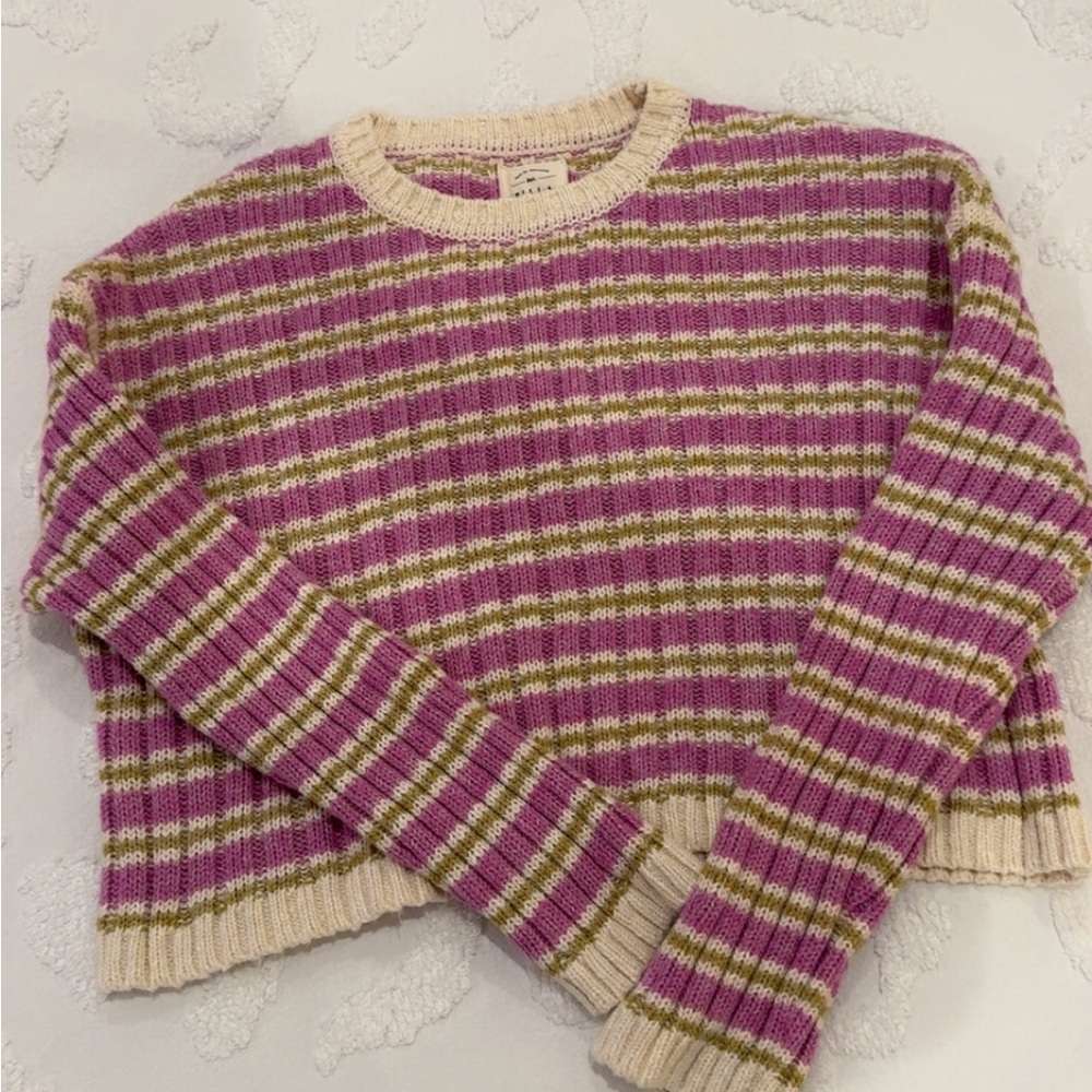 Billabong Purple and Green Striped Cropped Sweater